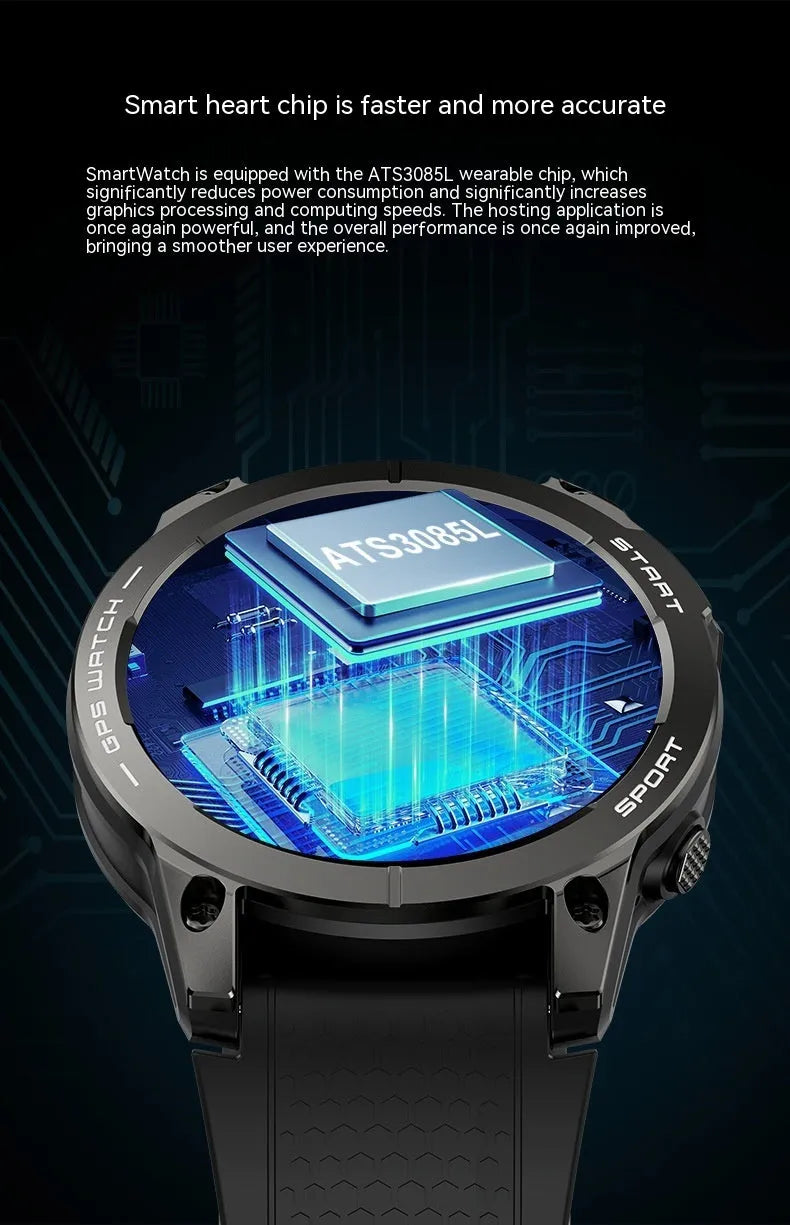 S53 Outdoor GPS Sports Smart Watch in black or orange with 1.43 inch touch screen and silicone strap
