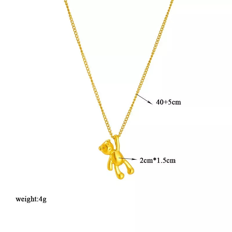 Cartoon bear pendant necklace with titanium steel chain, gold finish, adjustable 41cm to 50cm