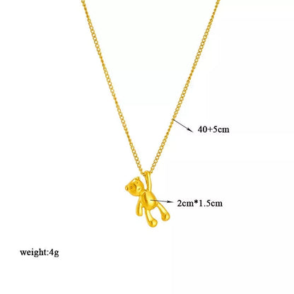 Cartoon bear pendant necklace with titanium steel chain, gold finish, adjustable 41cm to 50cm