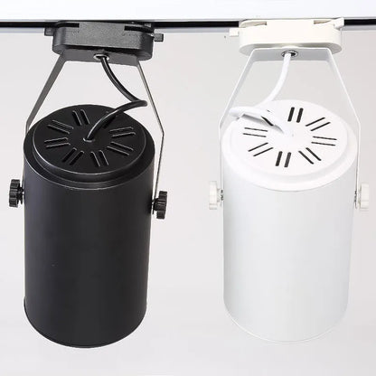 LED track spotlight with aluminium shell in black or white finish, mounted on a lighting track.
