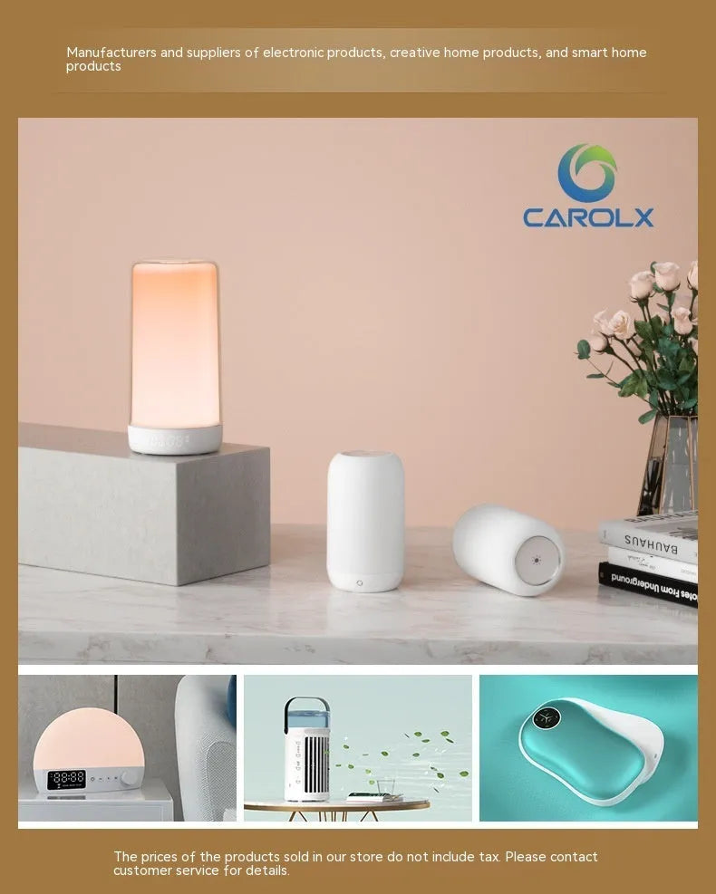 White small electric air conditioner heater with PTC heating, 1500W, oscillating air supply, touch control and timer.
