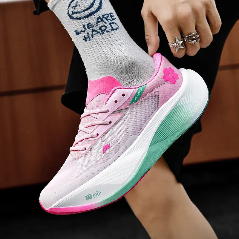 Low-top Racing Carbon Plate Sneakers in Glacier colour with PU mesh upper and natural rubber sole.