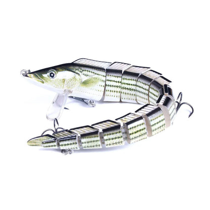 A multi-section articulated fishing lure imitating a loach, shown in one of five colour variants, measuring 23 cm.