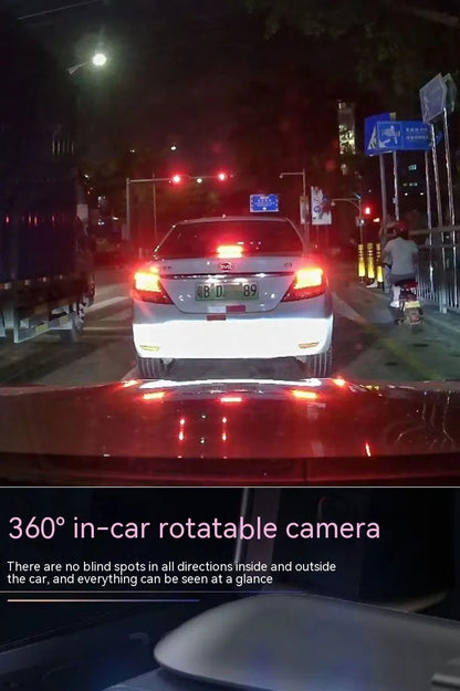 Dual-lens HD driving recorder with 3.5-inch screen showing vehicle footage