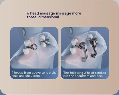 Shoulder and neck massager with hot compress, six vibration caps, three gears, 10 minute timer, PU leather, beige or grey.
