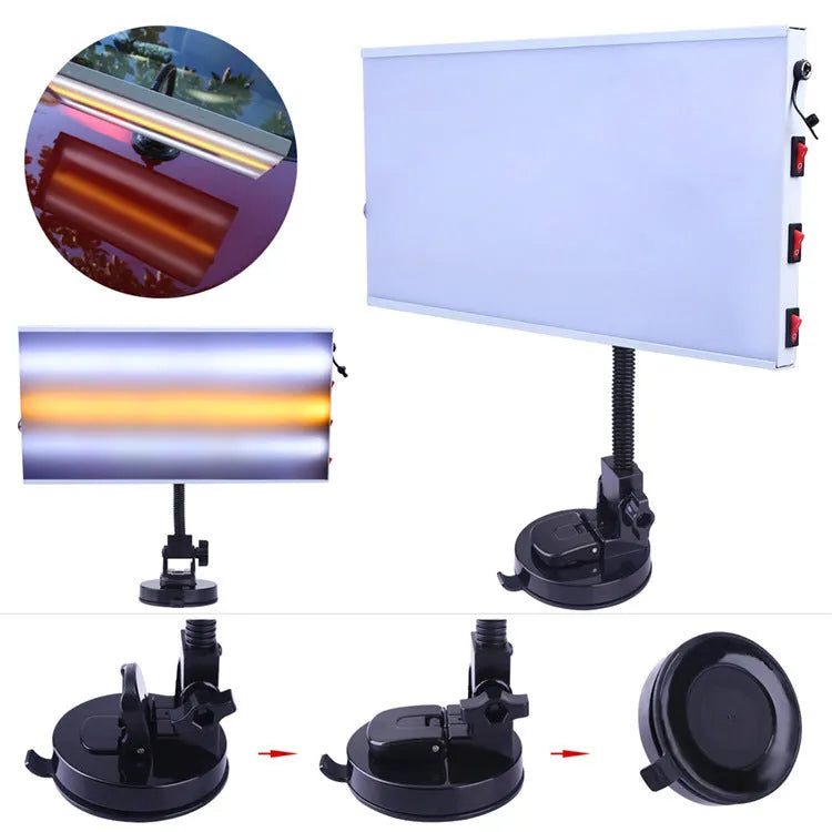 White car depression repair detector kit with concave inspection light tool for vehicle panel analysis