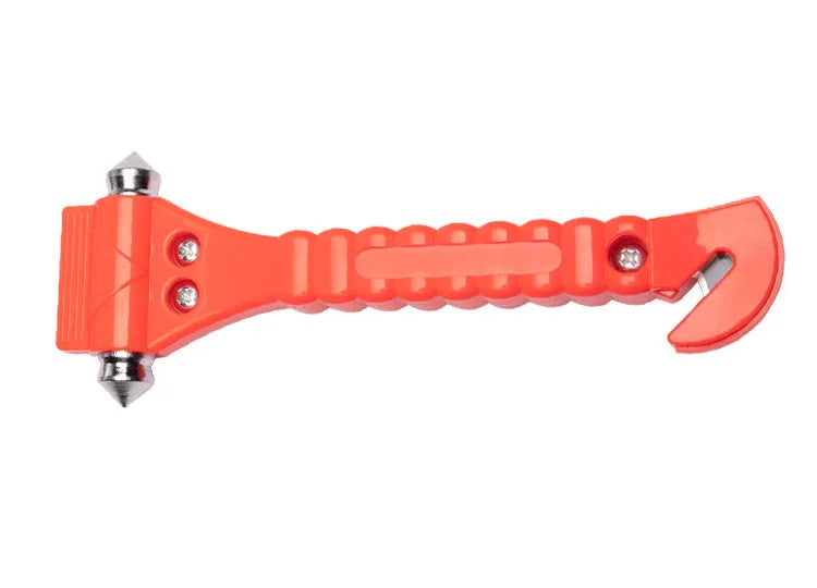 Red car emergency hammer with window breaker and seatbelt cutter tool