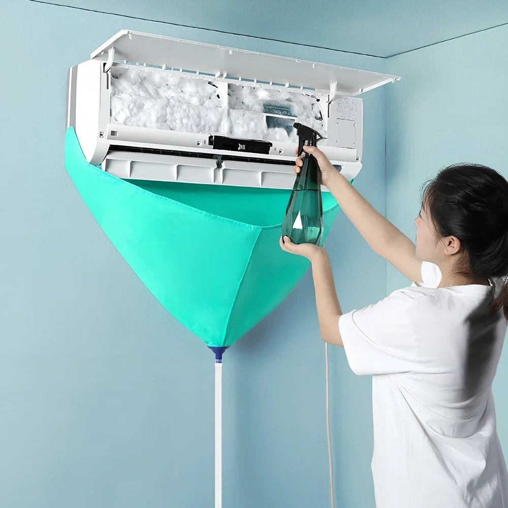 Air conditioner waterproof cover with cleaning tools set for outdoor unit protection