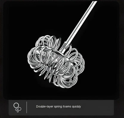 Battery-powered handheld milk frother in retro green, black, or white with stainless steel whisk