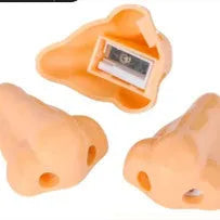 Geometry-shaped plastic pencil sharpener measuring 58x45x30mm in flesh colour