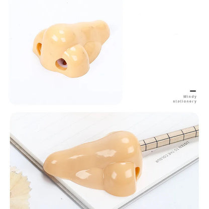 Geometry-shaped plastic pencil sharpener measuring 58x45x30mm in flesh colour