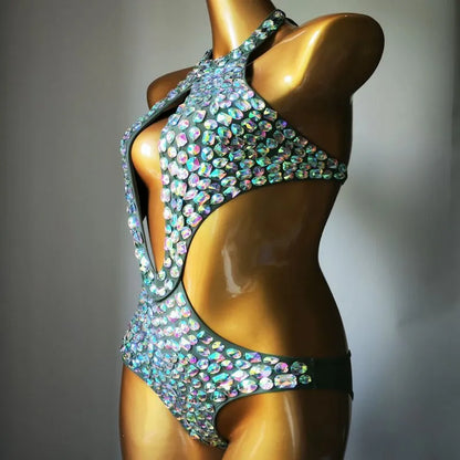Mesh diamond pattern one-piece swimsuit in nylon with polyester lining