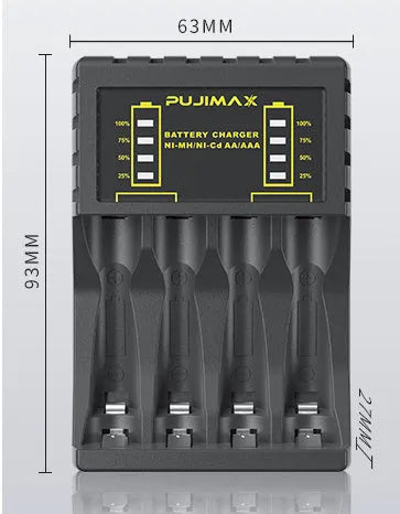 Black household Ni-MH battery charger with screen display for AA and AAA rechargeable batteries, American plug