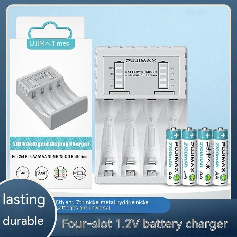 Black household Ni-MH battery charger with screen display for AA and AAA rechargeable batteries, American plug