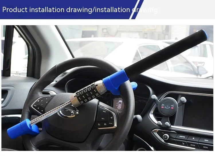 Alloy steel car steering wheel anti-theft U-lock with password mechanism in black, blue or red