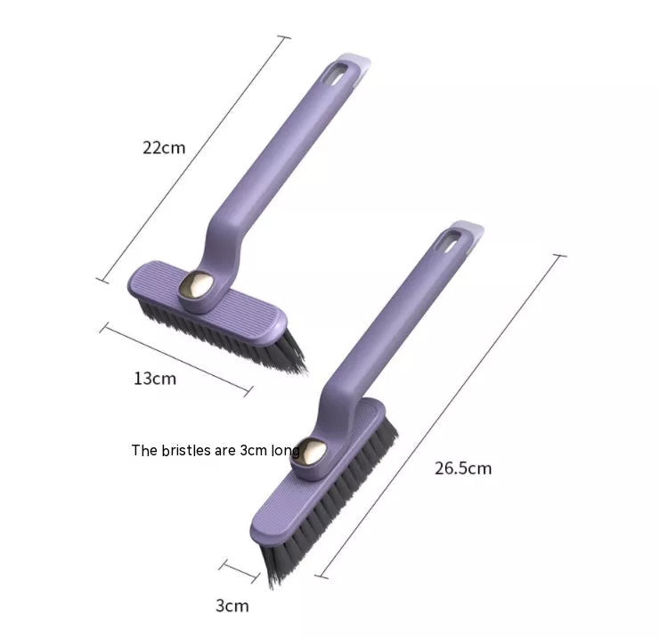 Multi-function rotating crevice cleaning brush in purple, white, and brown for kitchen and bathroom tile joints