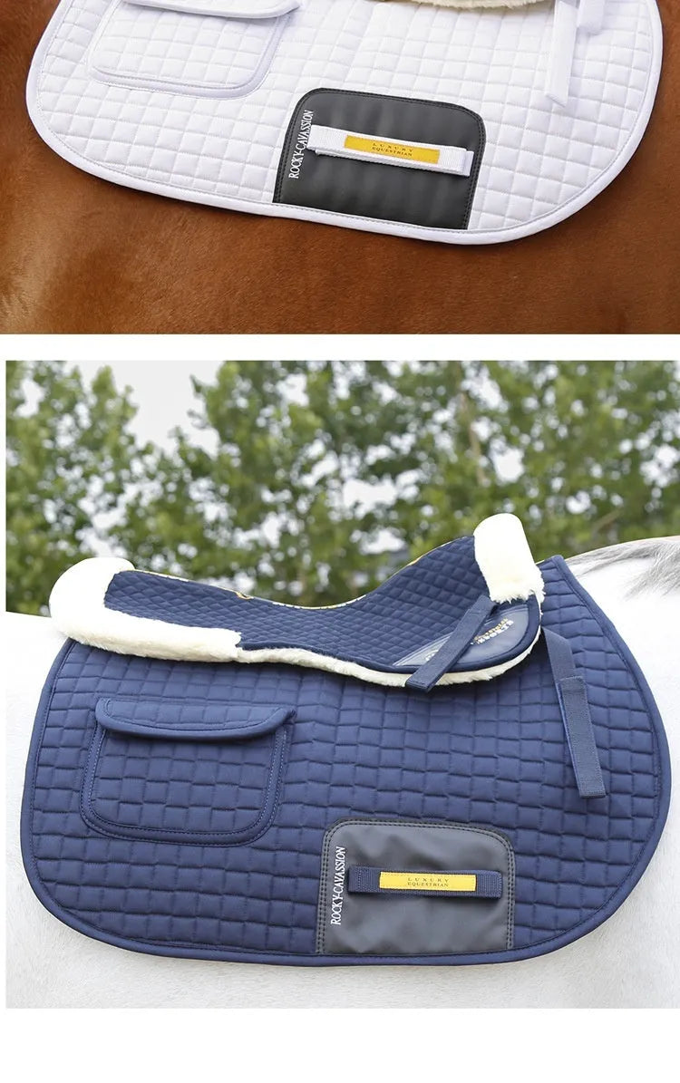 Equestrian riding saddle pad wool shock absorber in black colour with waist protection design