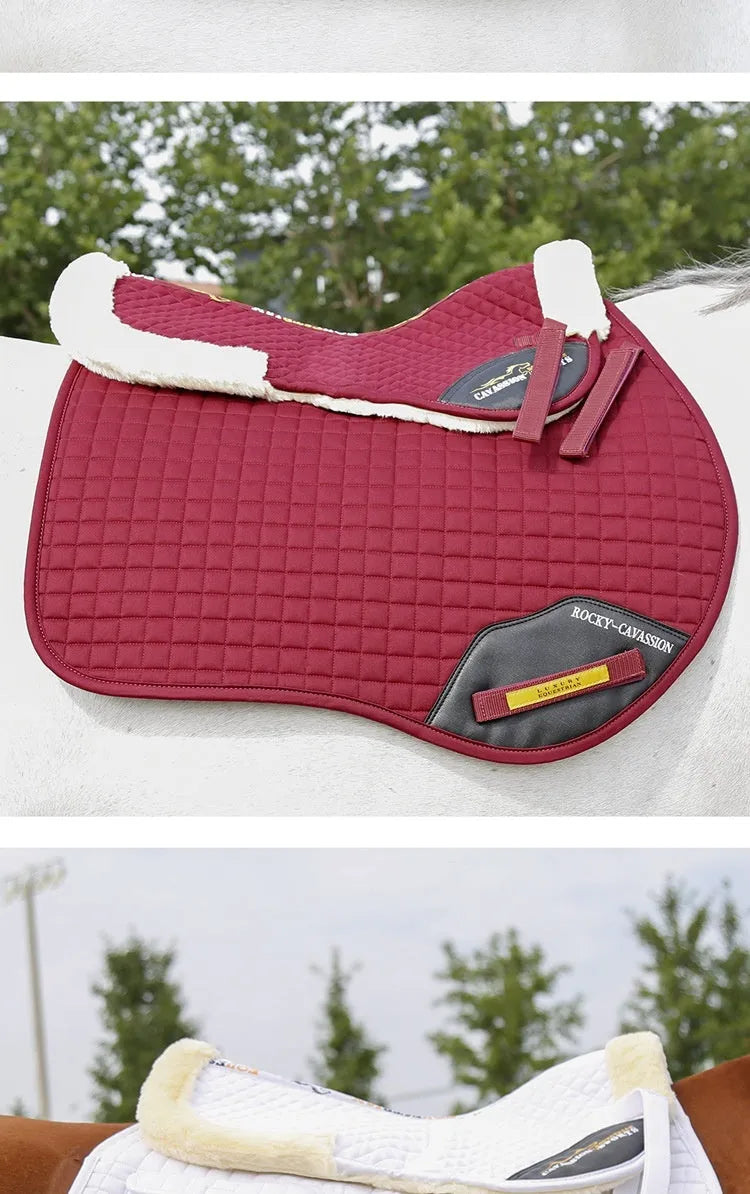 Equestrian riding saddle pad wool shock absorber in black colour with waist protection design