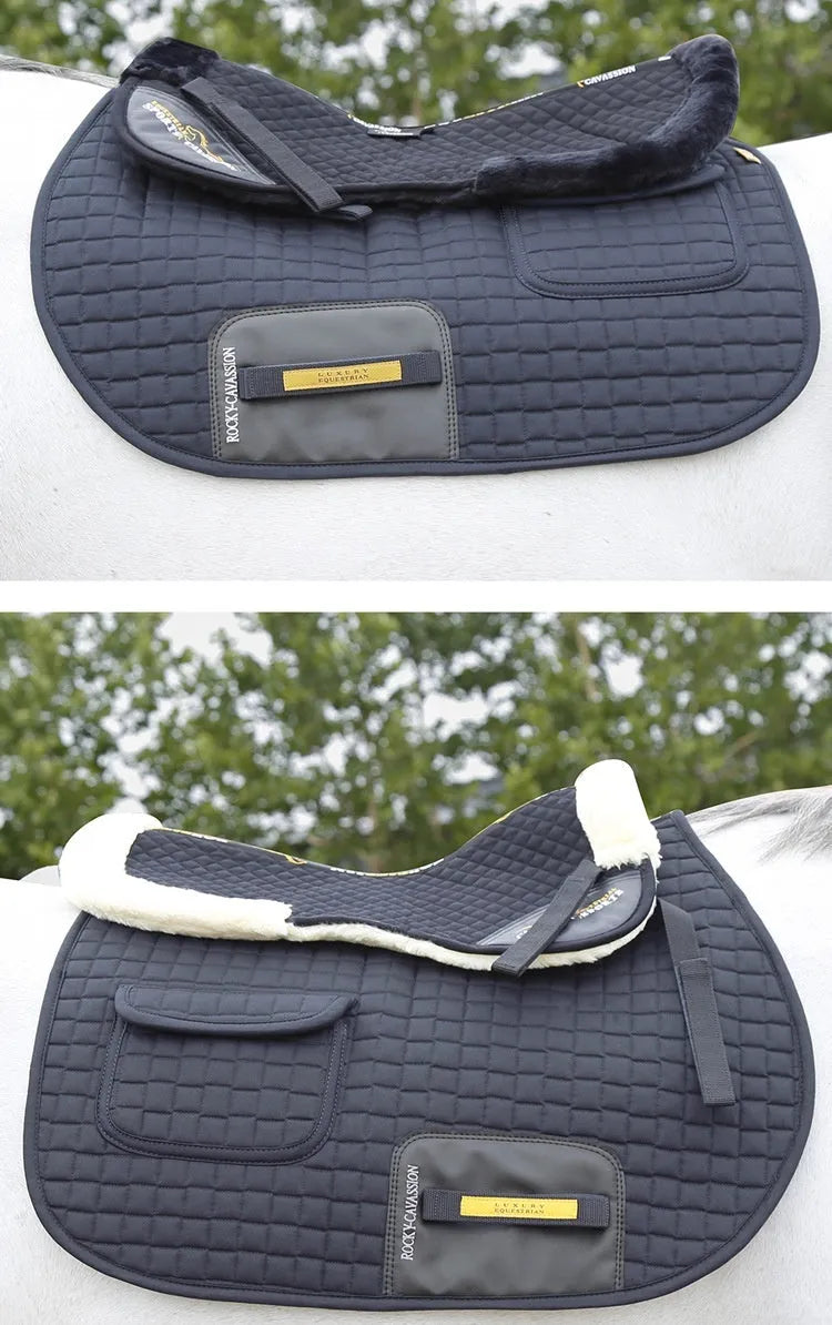 Equestrian riding saddle pad wool shock absorber in black colour with waist protection design