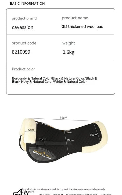 Equestrian riding saddle pad wool shock absorber in black colour with waist protection design