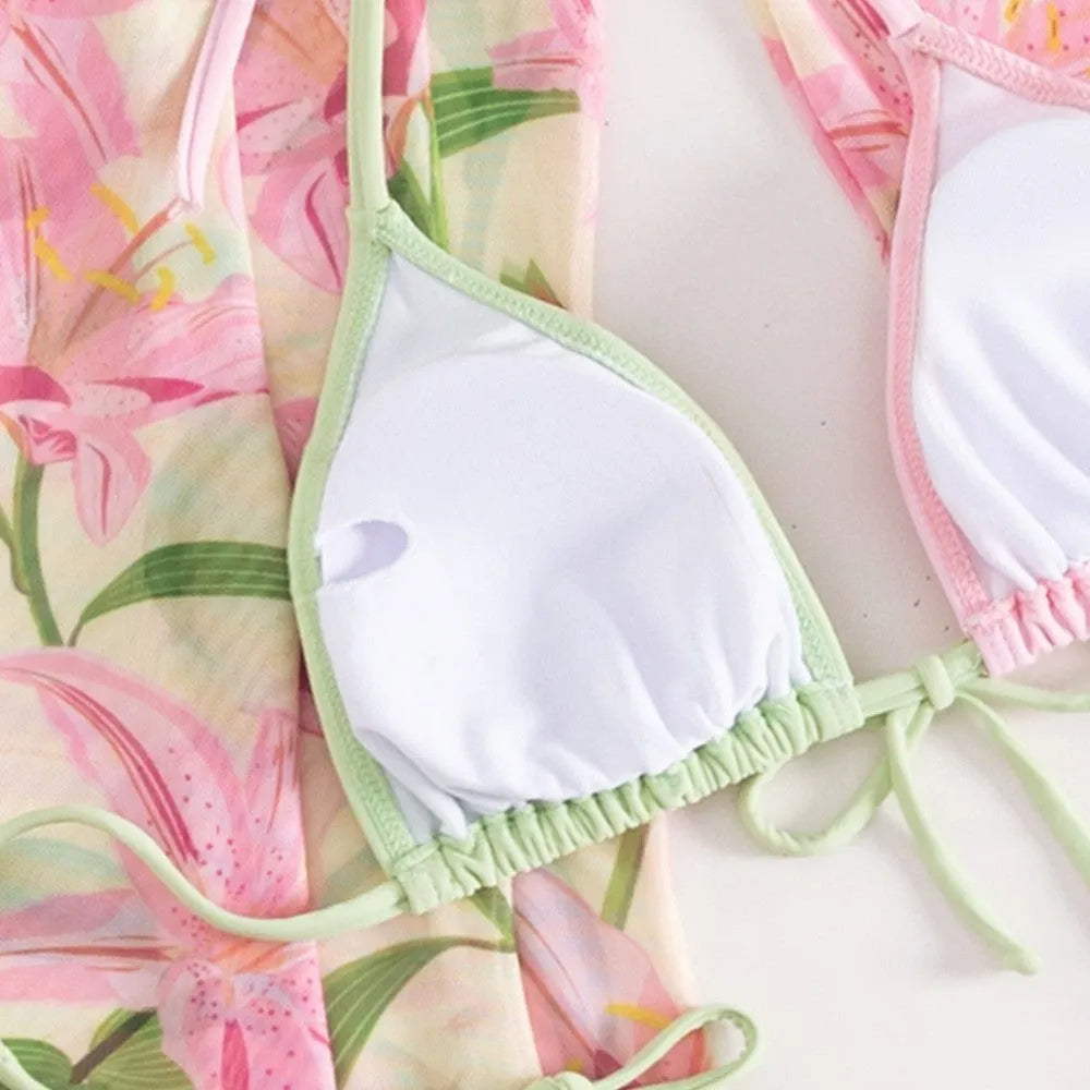 Women's printed bikini swimsuit set in quick-drying polyester with European American sizing
