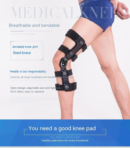 Black anterior ligament knee support brace with dual adjustable straps, shown on a knee.