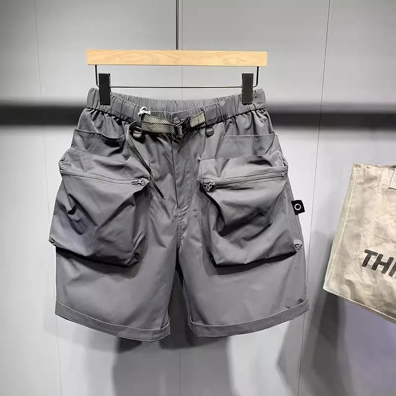 Men's large size loose fit workwear shorts with pockets in black or grey