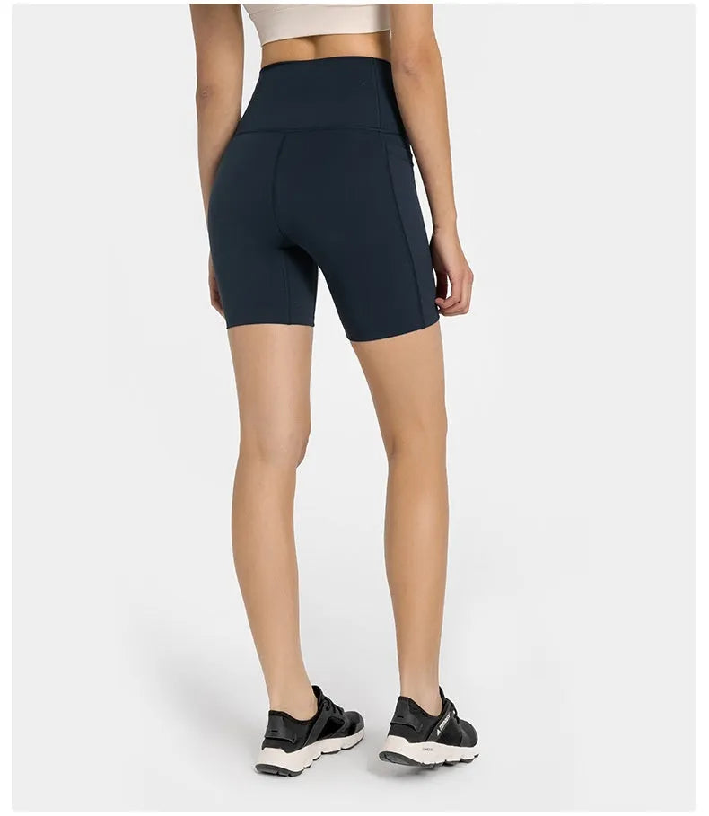 Women's solid colour cotton blend super stretch sports shorts for running and fitness.