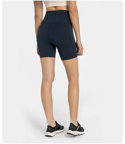 Women's solid colour cotton blend super stretch sports shorts for running and fitness.