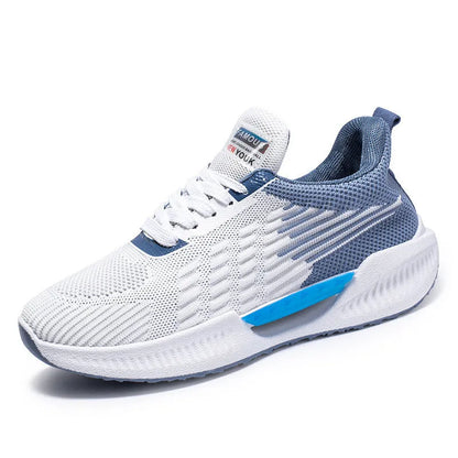 Men's blue casual mesh sports shoes with cloth upper and plastic sole