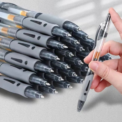 Black, blue, and red gel pen with 0.5mm fine point, plastic body measuring 14cm long