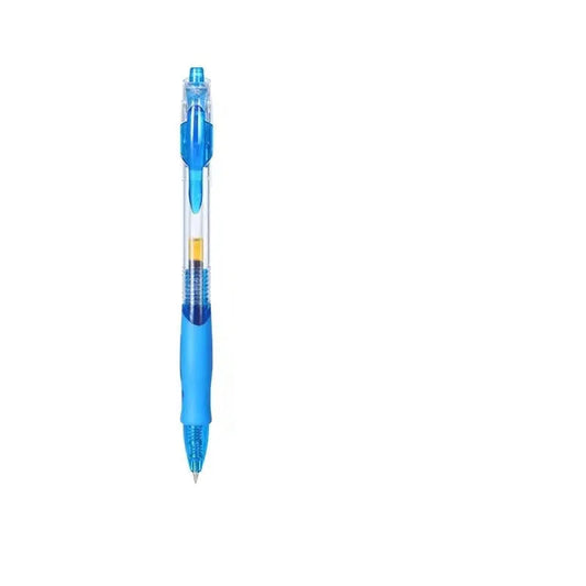 Black, blue, and red gel pen with 0.5mm fine point, plastic body measuring 14cm long