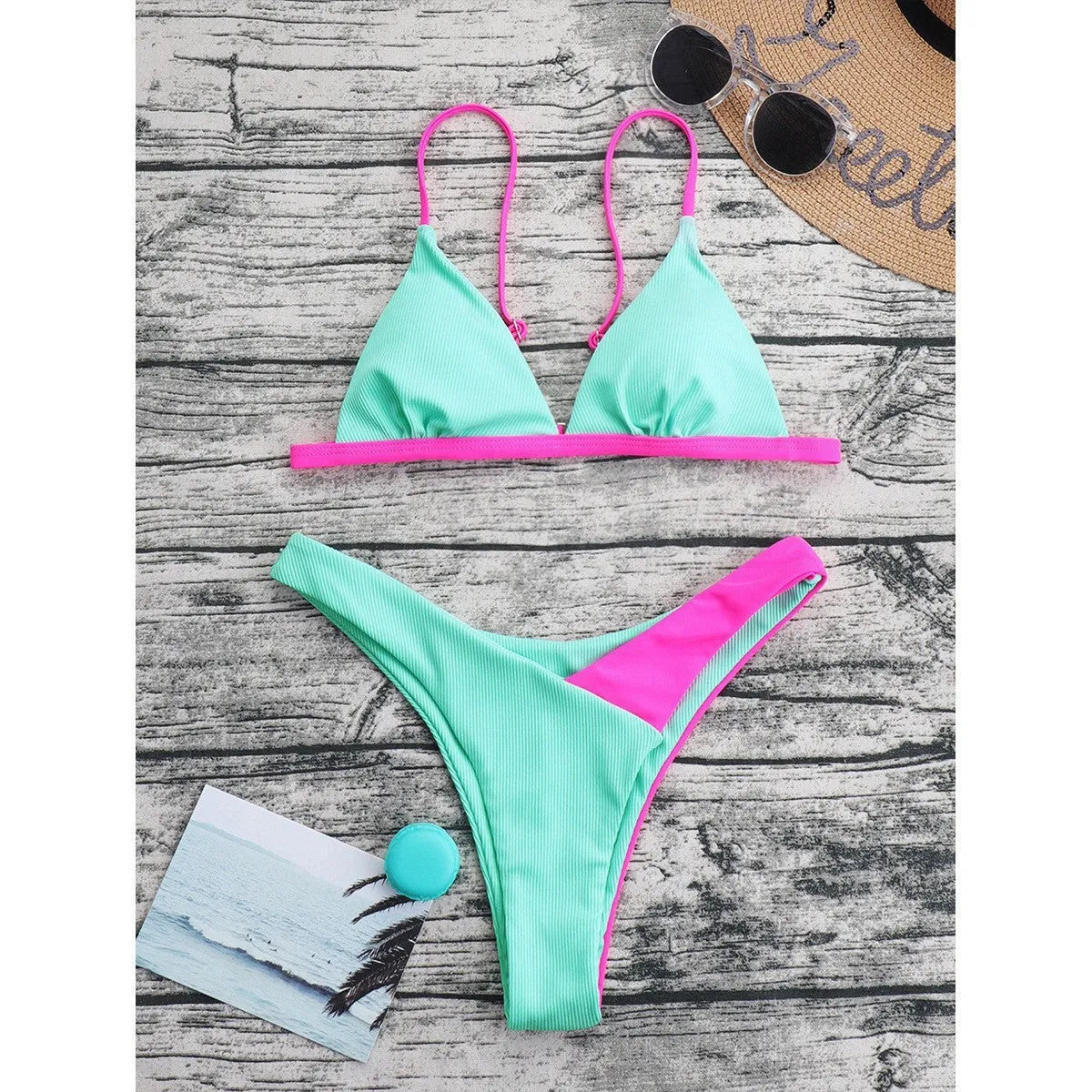 Women's European style nylon bikini swimsuit in a briefs design.