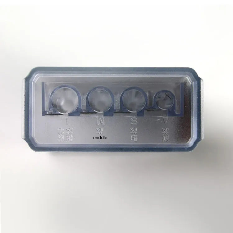 Four-hole pencil sharpener with geometric plastic design, four blades, and integrated screwdriver tool