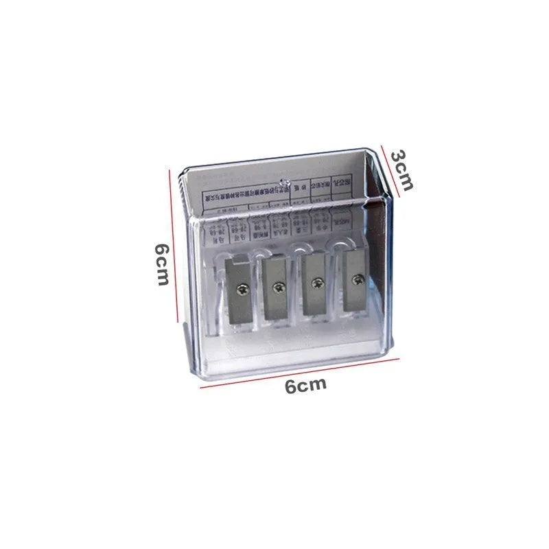 Four-hole pencil sharpener with geometric plastic design, four blades, and integrated screwdriver tool