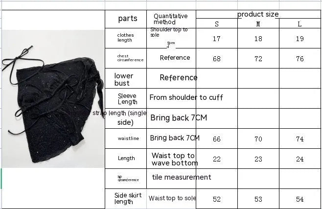 Black three-piece swimsuit bikini set with a top and shorts laid flat.