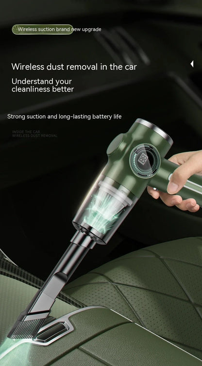 Black handheld vacuum cleaner with USB charging port measuring 25cm length for car and home dust removal