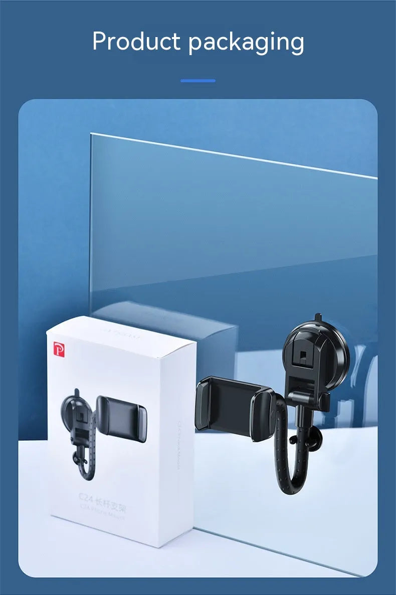 Black universal rotating car phone bracket with metal bending-resistant holder and multi-angle adjustment for vehicle use