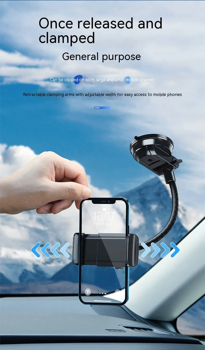 Black universal rotating car phone bracket with metal bending-resistant holder and multi-angle adjustment for vehicle use