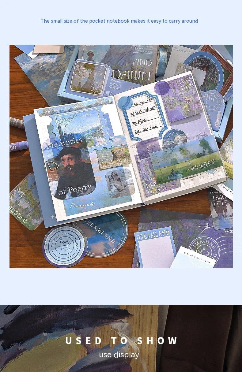 Hand Account Suit creative journal book gift box with retro plaid A6 notebook, material paper sheets, sticky notes, and stationery accessories