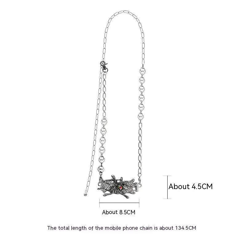 Silver spider moonstone alloy mobile phone charm with butterfly insect pattern and electroplated finish, K317563