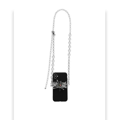 Silver spider moonstone alloy mobile phone charm with butterfly insect pattern and electroplated finish, K317563