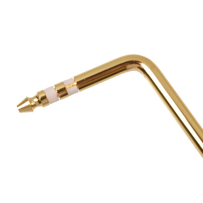 Close-up of a chrome guitar tremolo bar with direct plug-in threaded end.