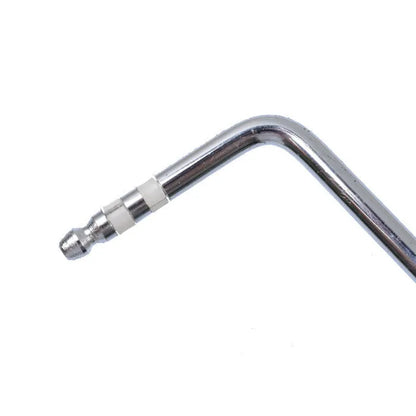 Close-up of a chrome guitar tremolo bar with direct plug-in threaded end.