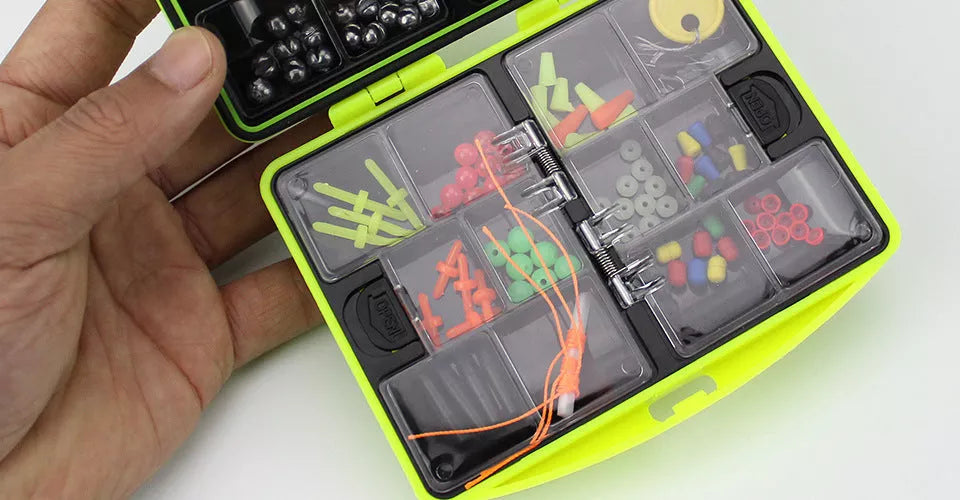 Upgraded rock fishing accessory box containing 184 pieces for organized fishing