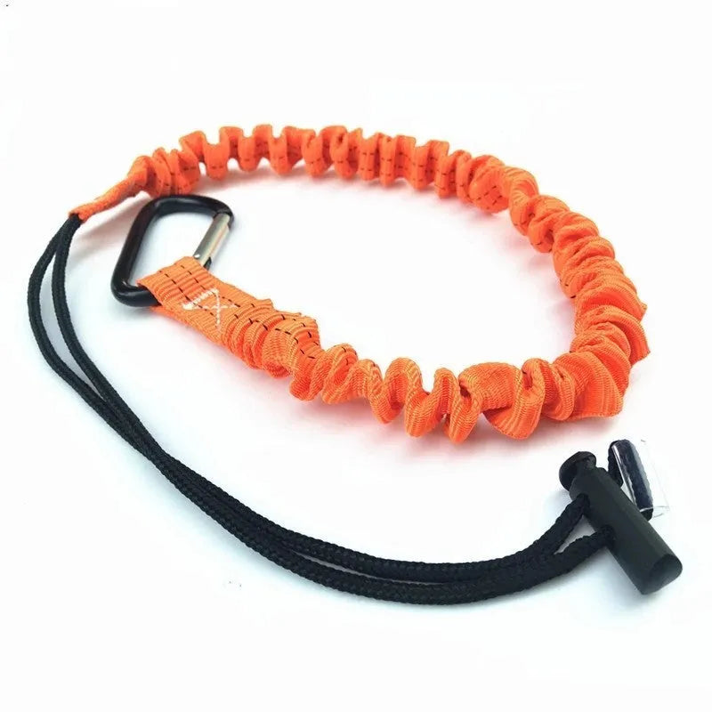 Orange 90cm long fishing rod fall protection safety rope with a 10kg load rating.