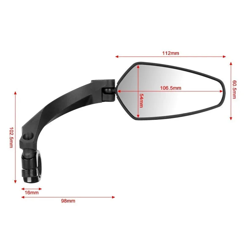 Black acrylic bicycle rearview mirror with rotatable mount for handlebars