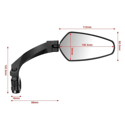 Black acrylic bicycle rearview mirror with rotatable mount for handlebars