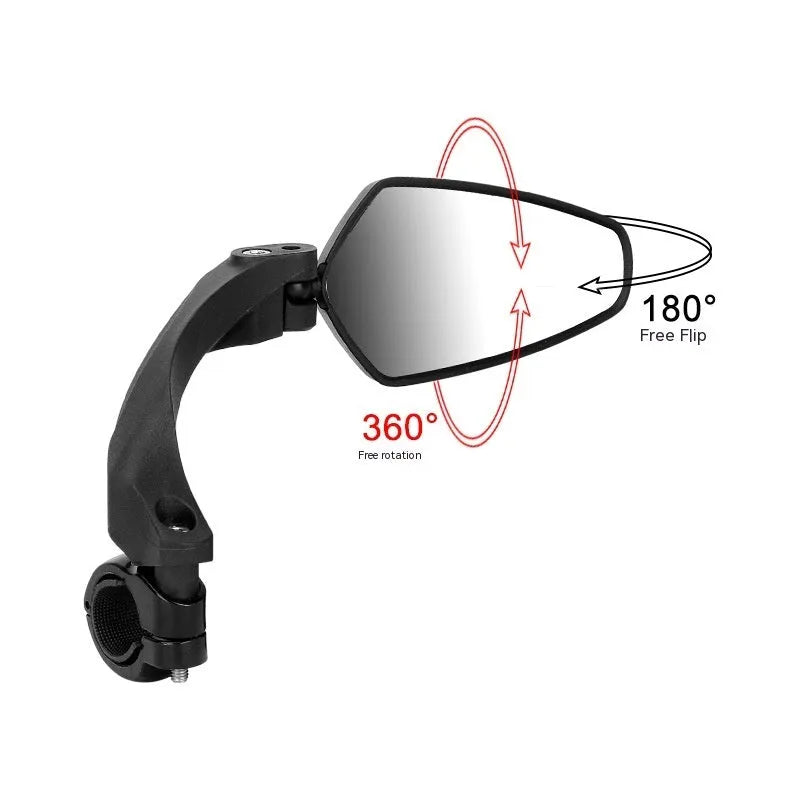 Black acrylic bicycle rearview mirror with rotatable mount for handlebars