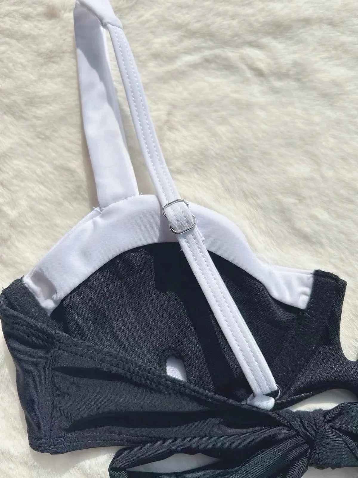 Black women's low waist bikini swimsuit with stitching split detail